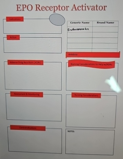 Solved EPO Receptor ActivatorAntsdate:Nursing Consderations | Chegg.com