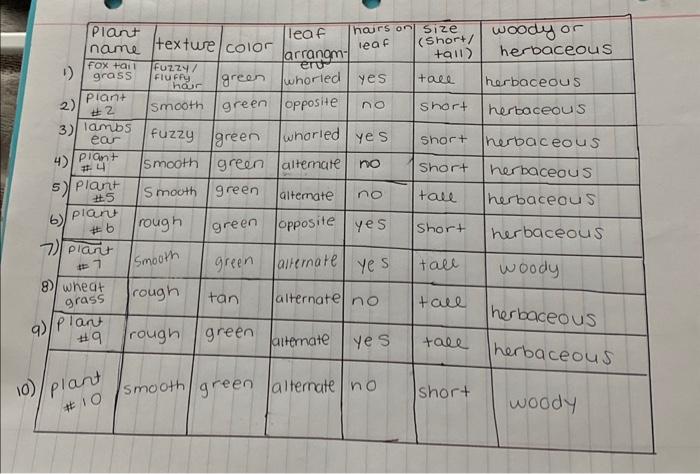 Solved can someome please help me make a dichotomous key | Chegg.com