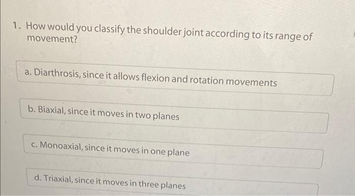 Solved 1. How would you classify the shoulder joint | Chegg.com
