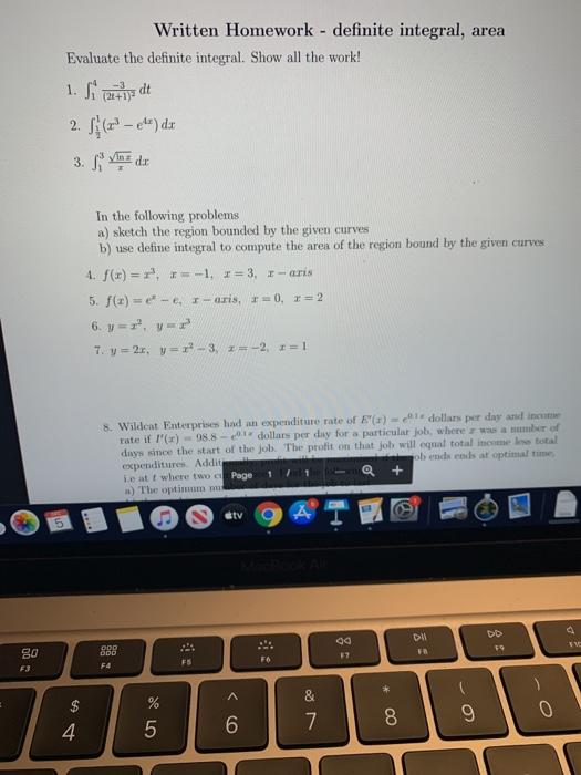 Solved Written Homework - definite integral, area Evaluate | Chegg.com