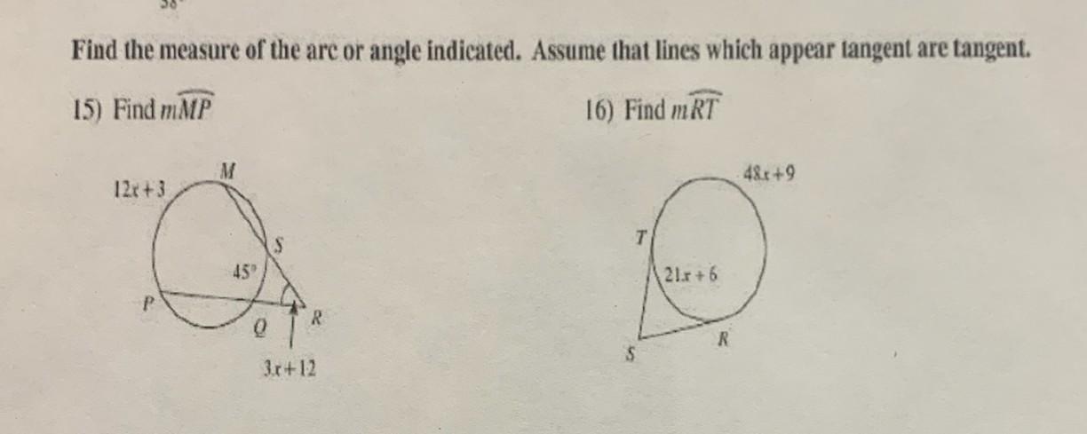 Solved Find the measure of the arc or angle indicated. | Chegg.com