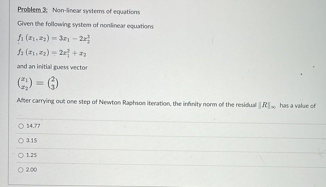 Solved Problem 3: Non-linear systems of equations Given the | Chegg.com