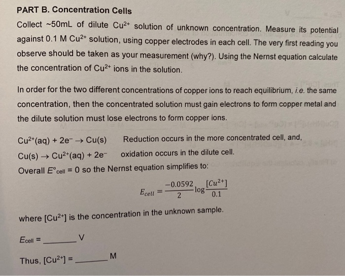 Solved Experiment 1: Electrochemical Cells Part B: | Chegg.com