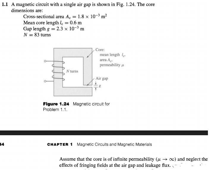 Solved 1.1 A magnetic circuit with a single air gap is shown | Chegg.com