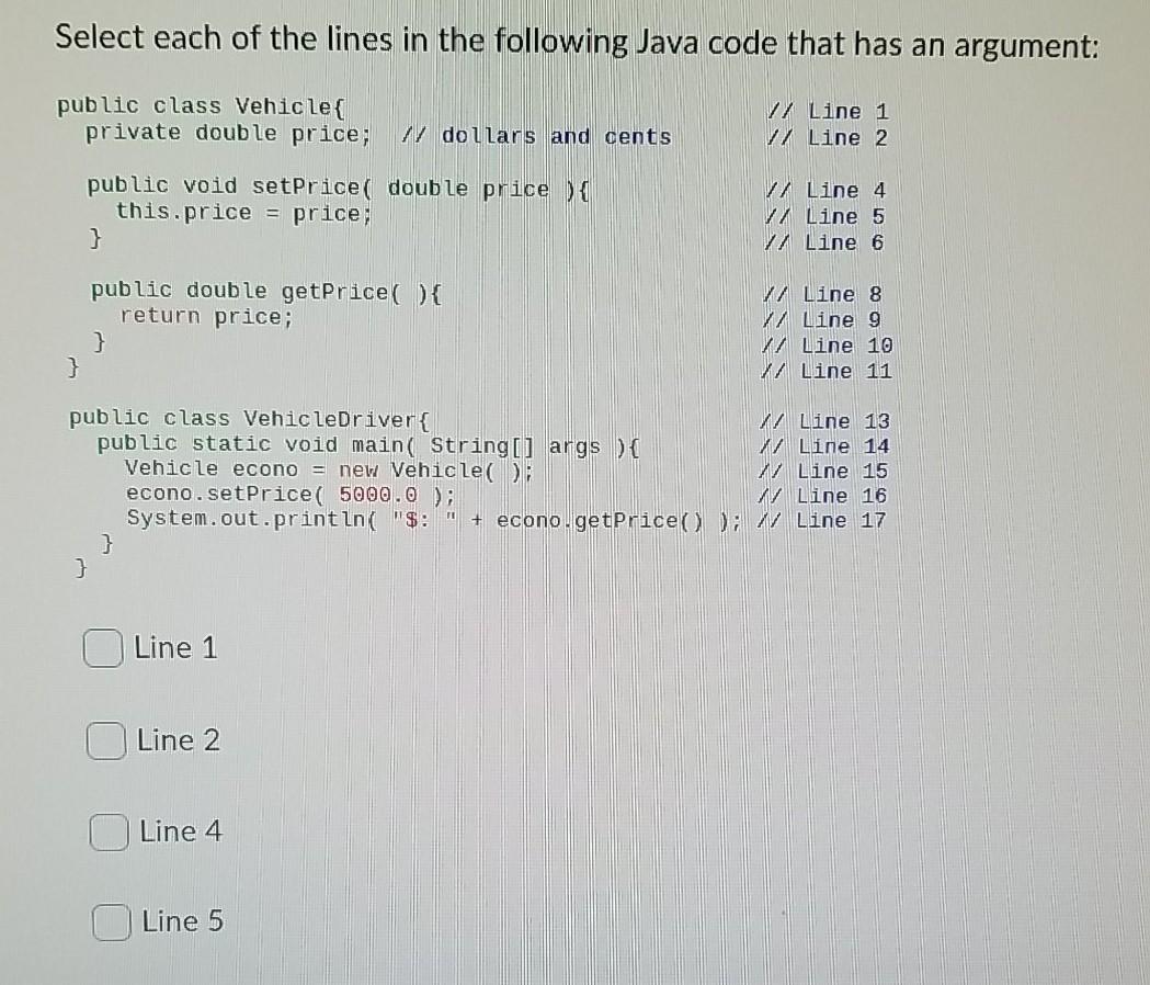 Solved Select each of the lines in the following Java code | Chegg.com
