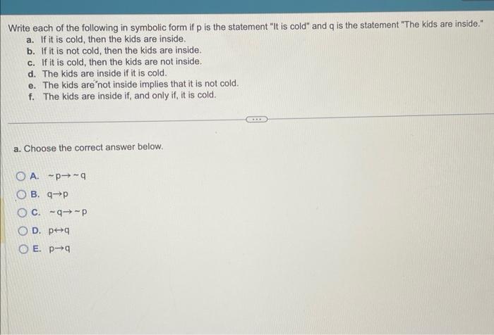 Solved Write each of the following in symbolic form if p is | Chegg.com