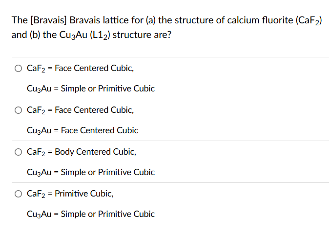 Solved The [Bravais] ﻿Bravais lattice for (a) ﻿the structure | Chegg.com