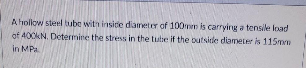 Solved A hollow steel tube with inside diameter of 100mm is | Chegg.com