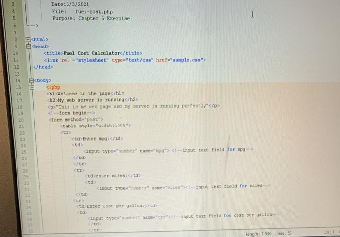 Solved 6. Copy fuel-cost.html and fuel cost.php from your | Chegg.com