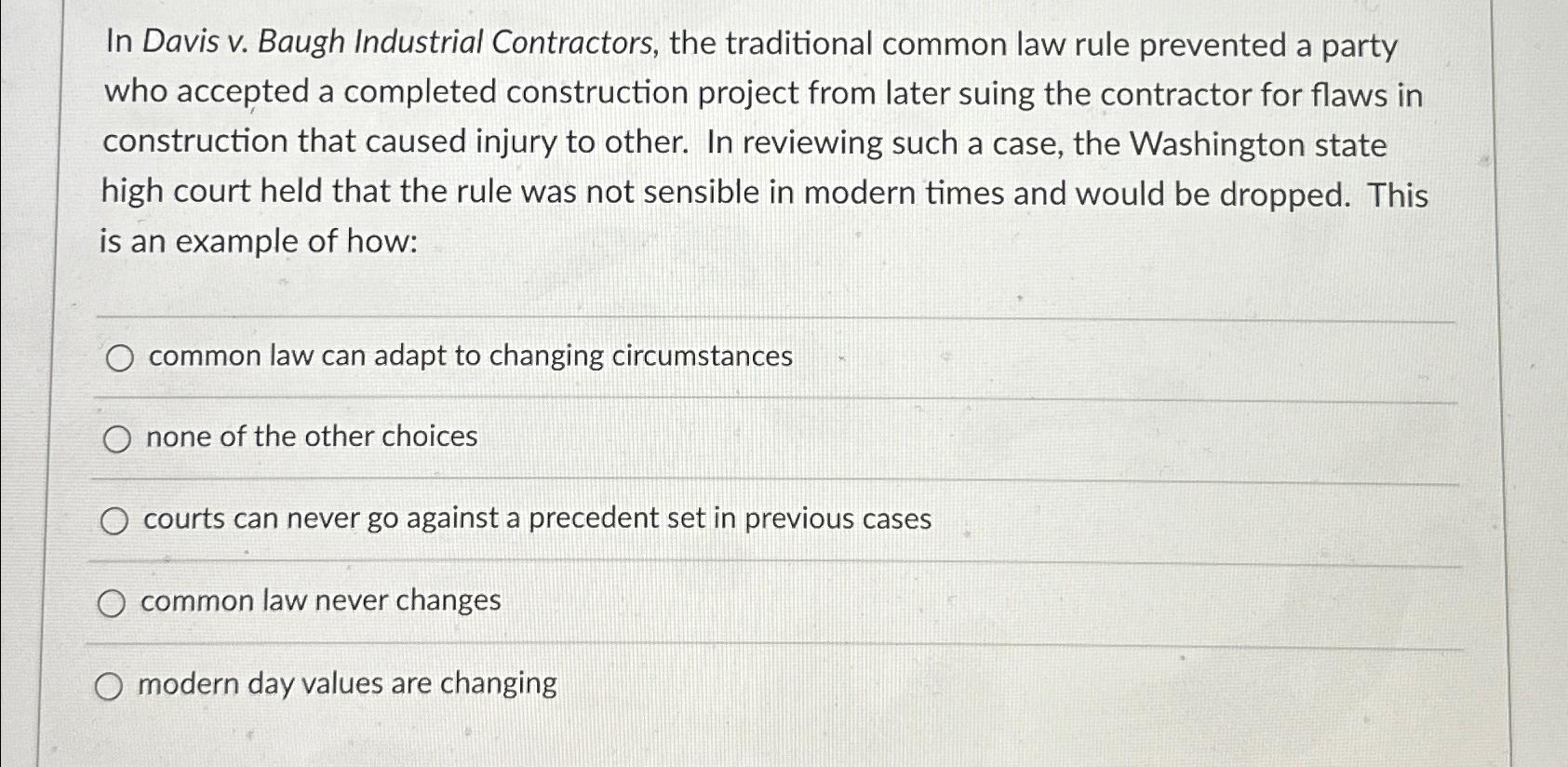 Solved In Davis v. ﻿Baugh Industrial Contractors, the | Chegg.com