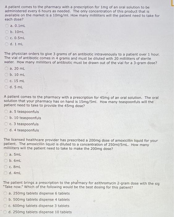 Solved A patient comes to the pharmacy with a prescription