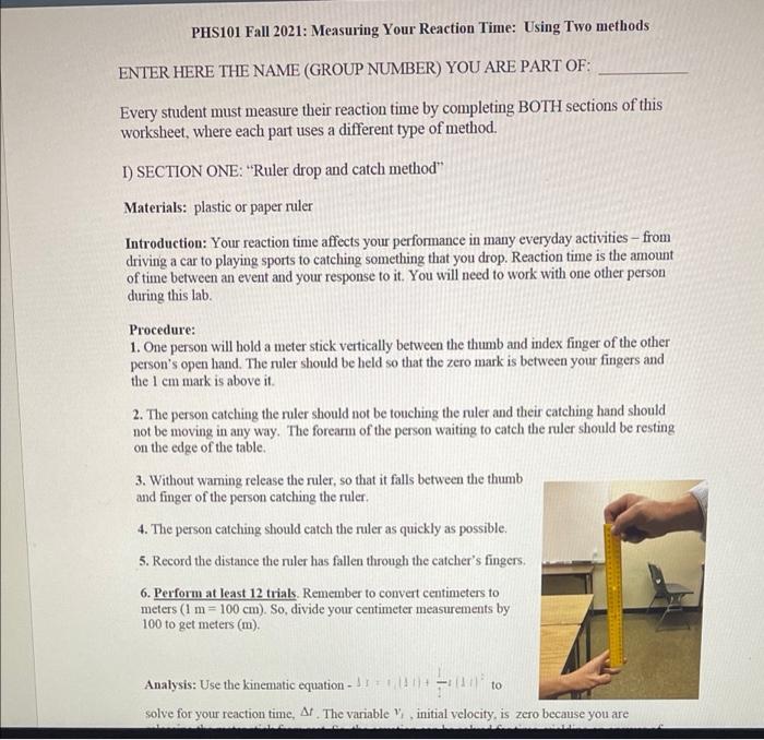 Solved PHS101 Fall 2021: Measuring Your Reaction Time: Using | Chegg.com