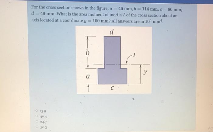 Solved For the cross section shown in the figure, a = 46 mm, | Chegg.com