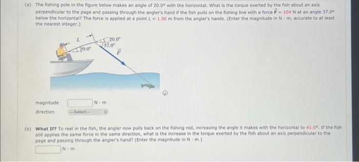 Solved (a) The fishing pole in the figure below makes an | Chegg.com