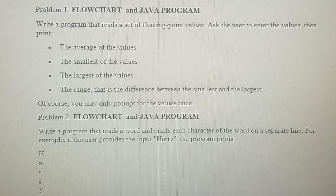 Solved Problem 1: FLOWCHART and JAVA PROGRAM Write a program | Chegg.com
