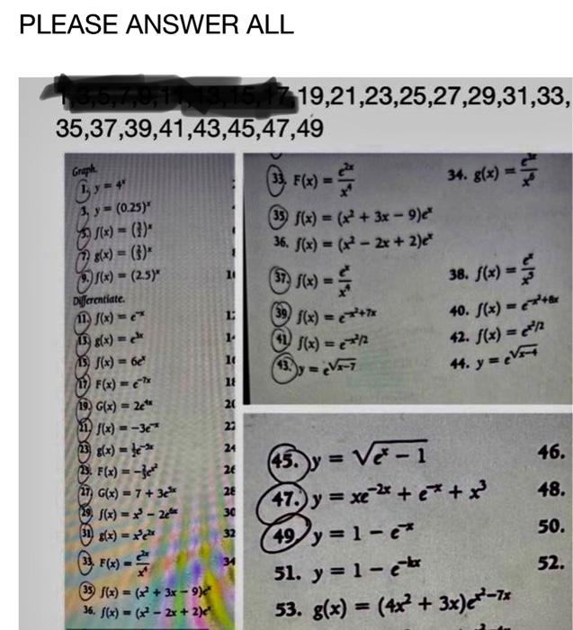 PLEASE ANSWER ALL Graph 3. F(= - 02- S(x) = (?) (373 13 $(x) = 19,21,23,25,27,29,31,33, 35,37,39,41,43,45,47,49 33 F(x) = 34.