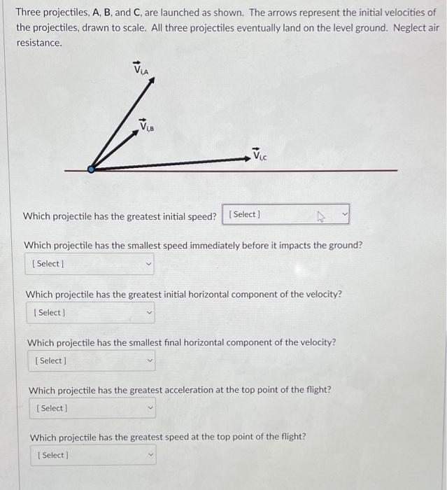 Solved Three Projectiles, A, B, And C, Are Launched As | Chegg.com