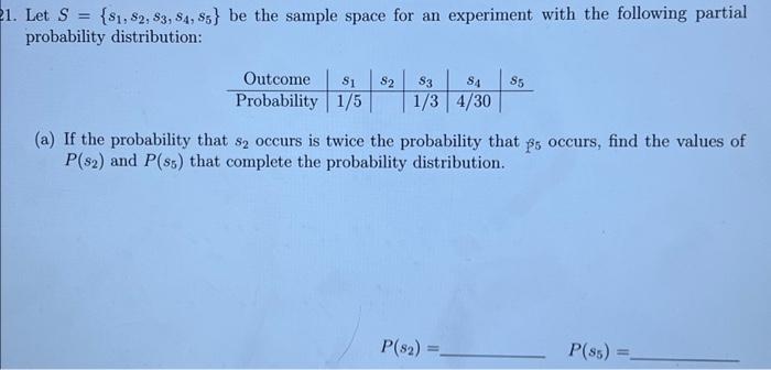 Solved 21. Let S {S1, S2, S3, S4, S5} be the sample space | Chegg.com