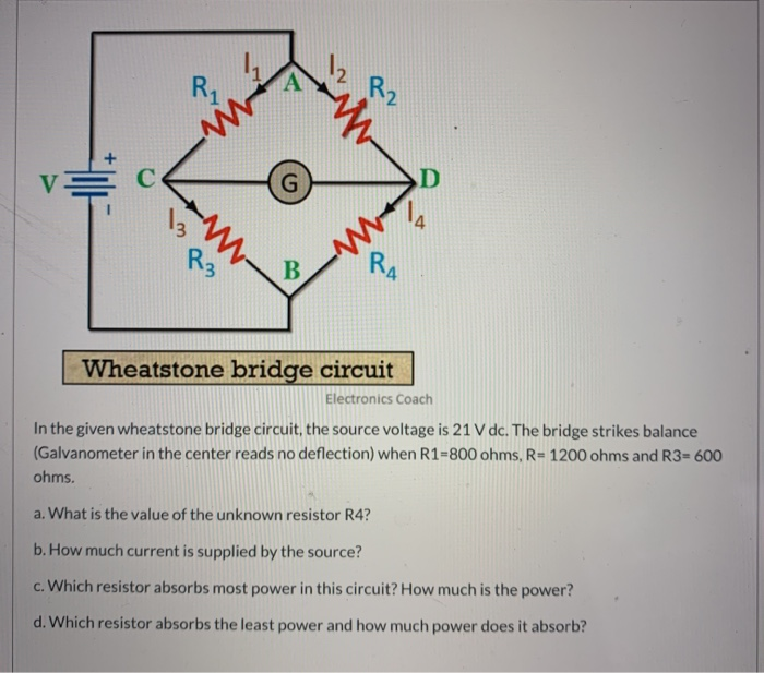 Solved R R2 y G D 13 m- R3 B RA Wheatstone bridge circuit | Chegg.com