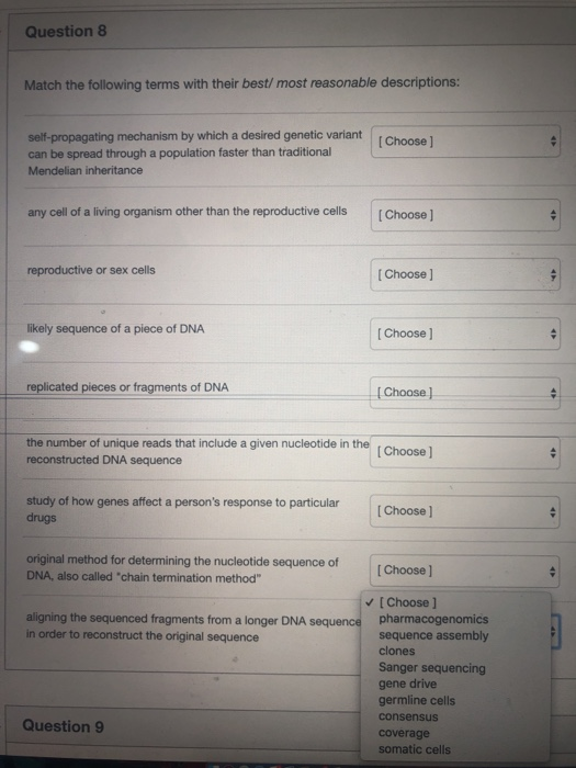Solved Question 8 Match the following terms with their best/ | Chegg.com