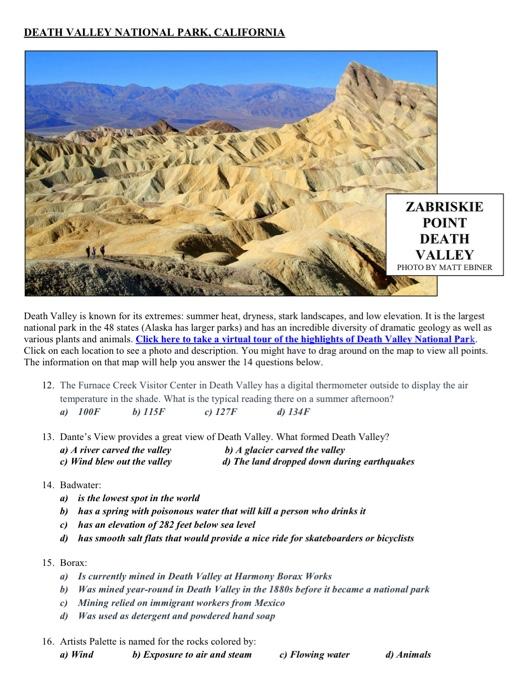 Solved DEATH VALLEY NATIONAL PARK, CALIFORNIA Death Valley | Chegg.com