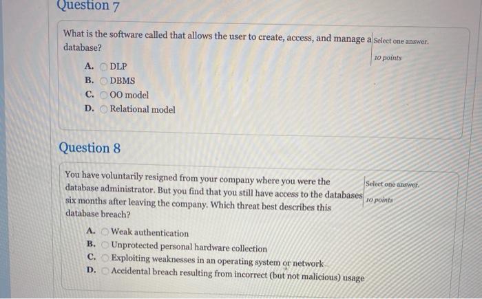 Solved Question 1 Select one answer 10 points Which of the | Chegg.com
