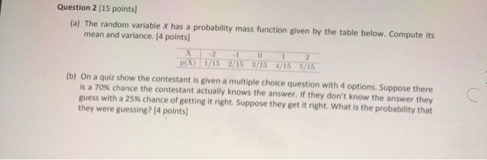Solved Question 2 (15 points) (a) The random variable x has | Chegg.com