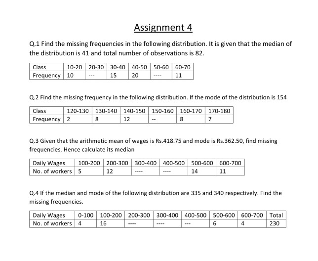 Solved Assignment 4 Q.1 Find The Missing Frequencies In The | Chegg.com