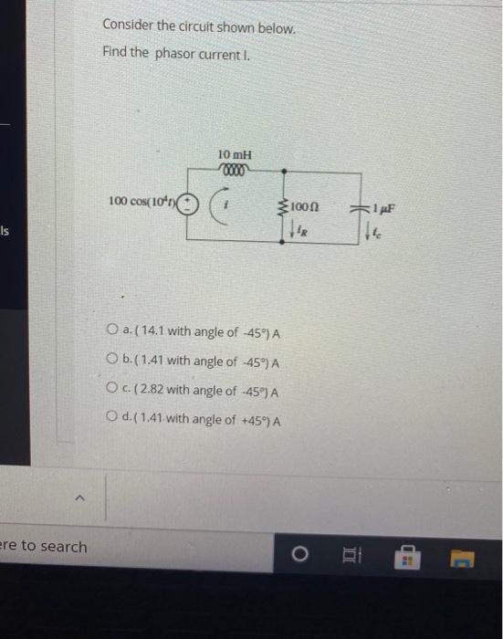 Solved Consider the circuit shown below. Find the phasor | Chegg.com