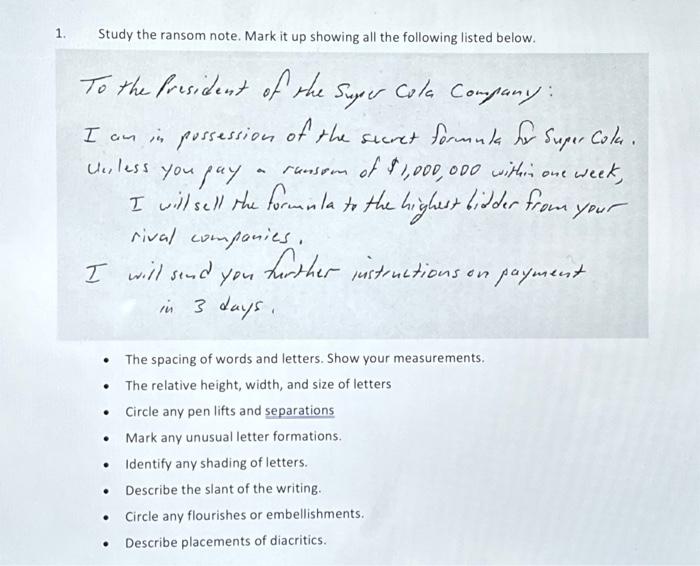 Study the ransom note. Mark it up showing all the | Chegg.com