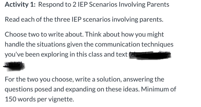 Solved Activity 1: Respond to 2 IEP Scenarios Involving | Chegg.com
