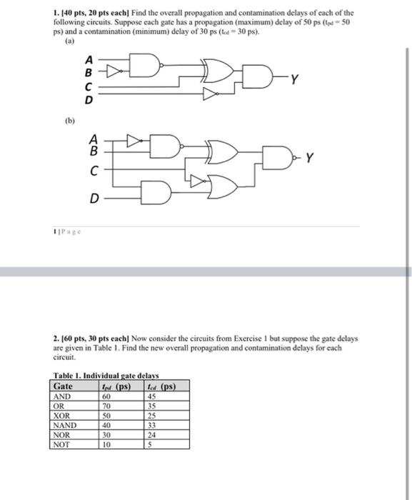 Solved 1. [40 pts, 20pts each] Find the overall propagation | Chegg.com