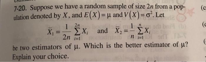 Solved (c 7-20. Suppose we have a random sample of size 2n | Chegg.com