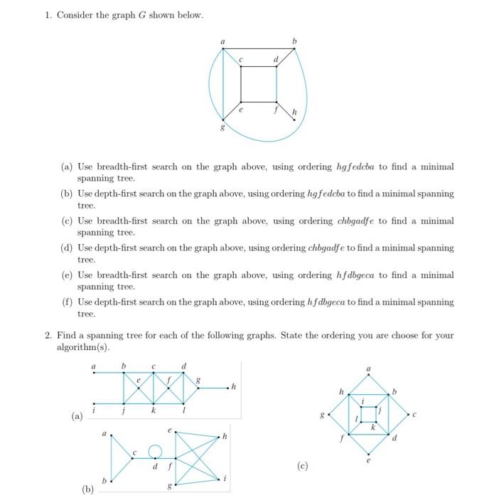 Solved 1. Consider the graph G shown below. (a) Use | Chegg.com