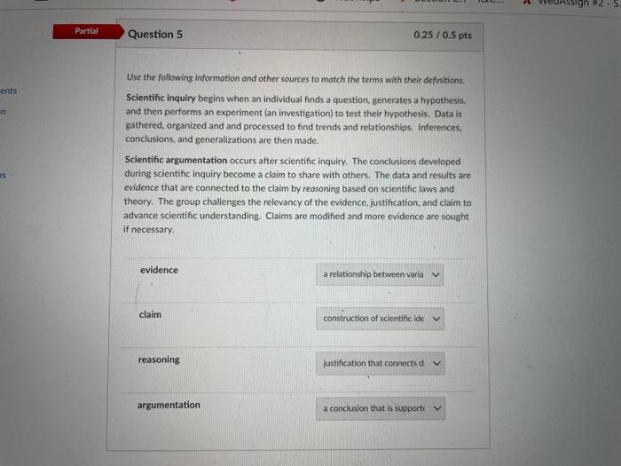 Solved Partial Question 5 0.25/0.5 pts ents en Use the | Chegg.com