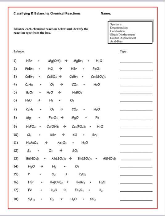 Solved Classifying & Balancing Chemical Reactions Name: | Chegg.com