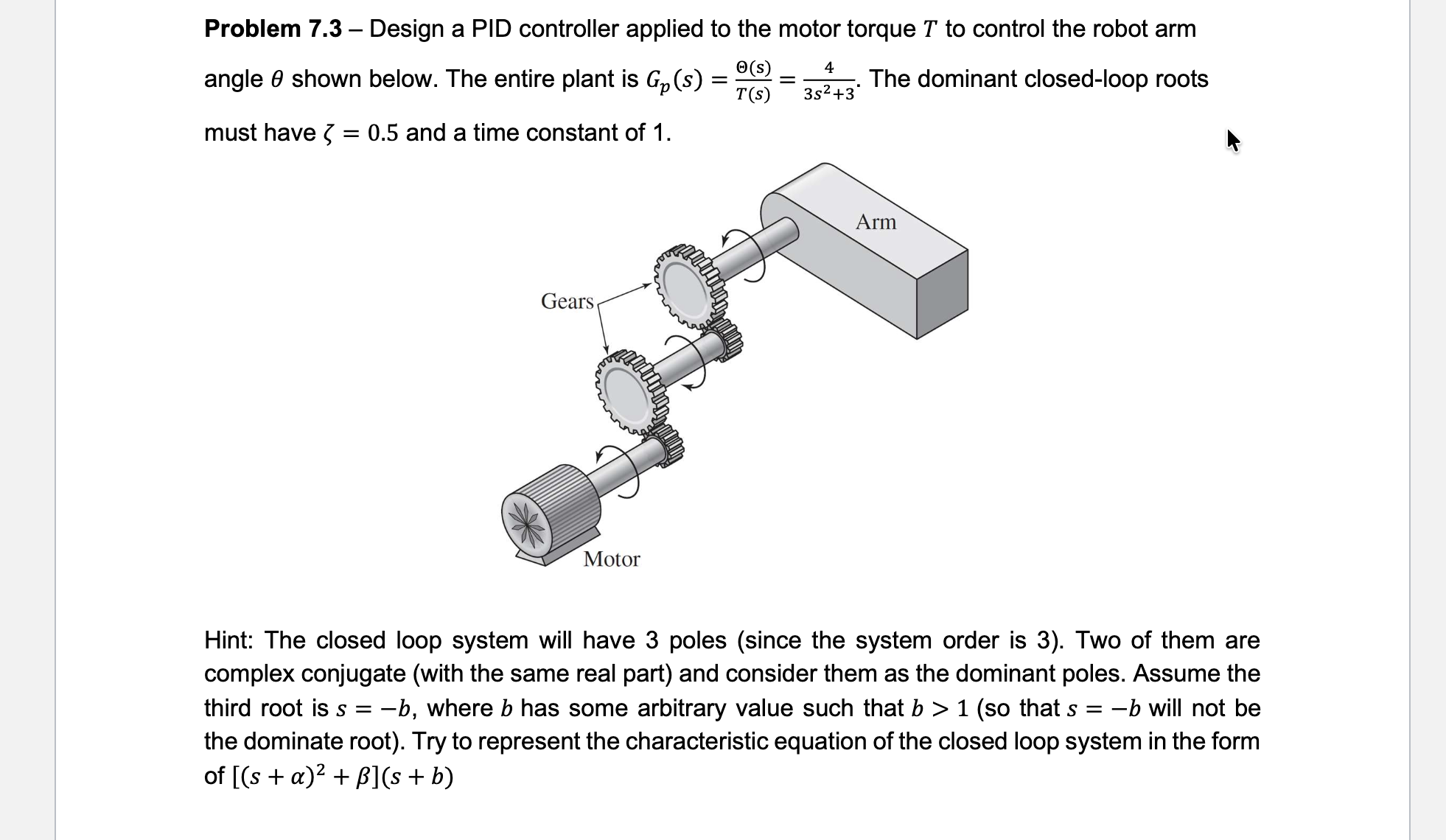 Solved Problem 7.3 - ﻿Design a PID controller applied to | Chegg.com