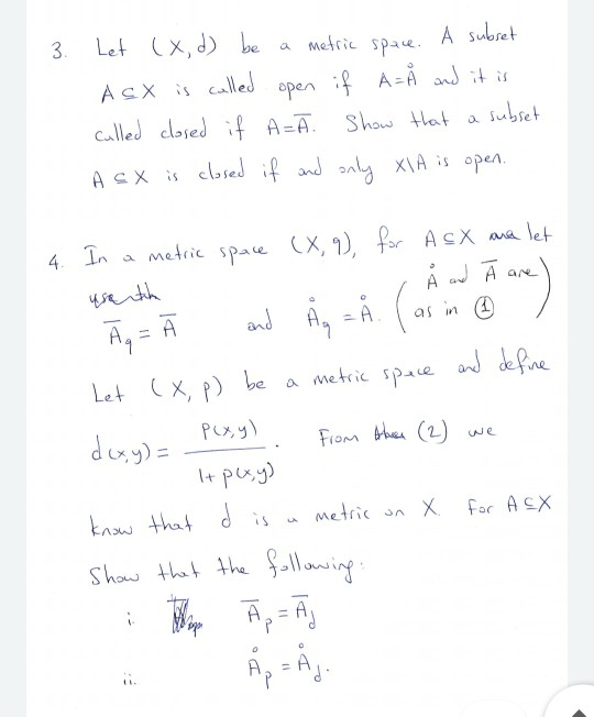 Solved Use The Ag 4 In A Metric Space X 9 For A Sx Chegg Com