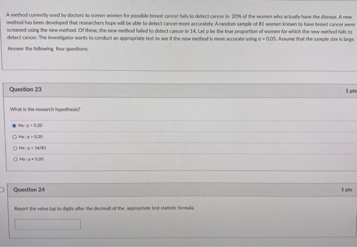 Solved A method currently used by doctors to screen women | Chegg.com