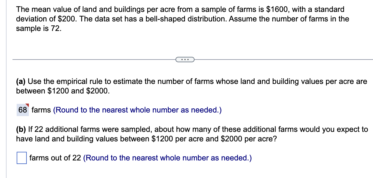 Solved The Mean Value Of Land And Buildings Per Acre From A | Chegg.com