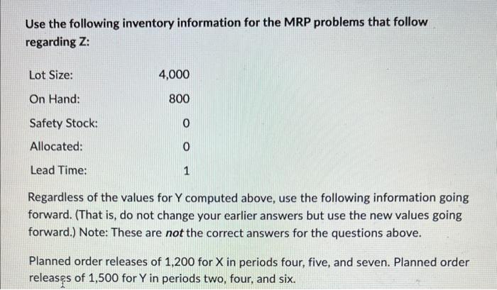 Solved Use the following inventory information for the MRP | Chegg.com