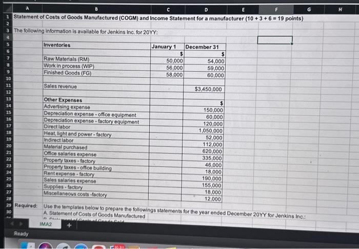Statement of Costs of Goods Manufactured (COGM) and | Chegg.com