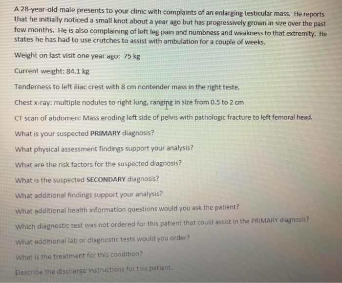 Solved A 28-year-old male presents to your clinic with | Chegg.com
