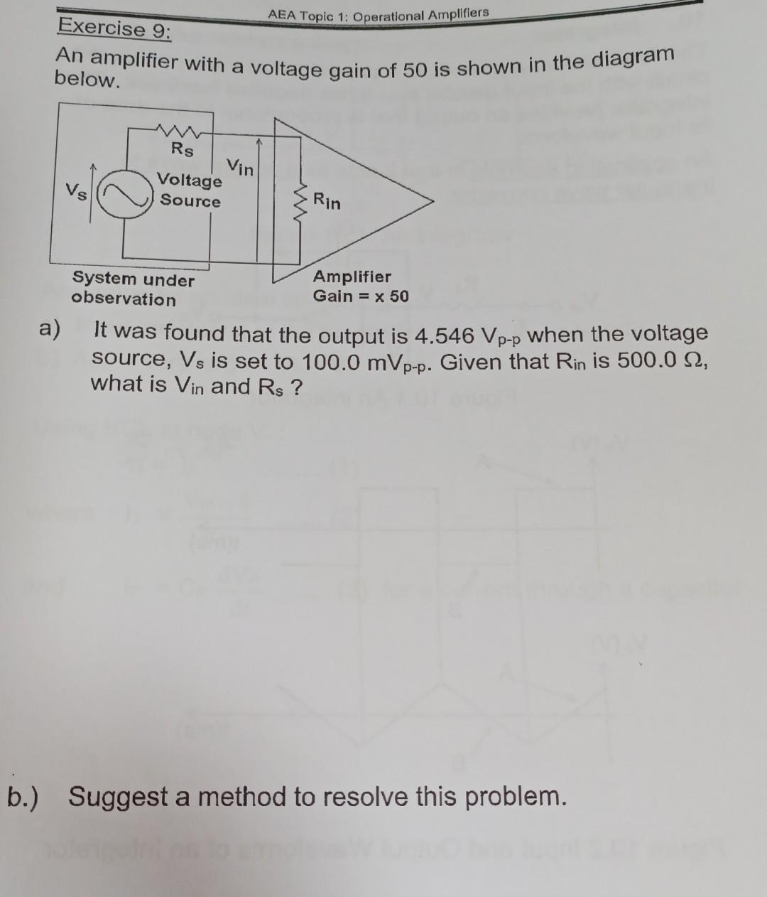 Solved An amplifier with a voltage gain of 50 is shown in | Chegg.com