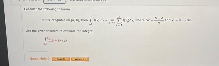 Solved Consider The Following Theorem. If F Is Integrable On | Chegg.com