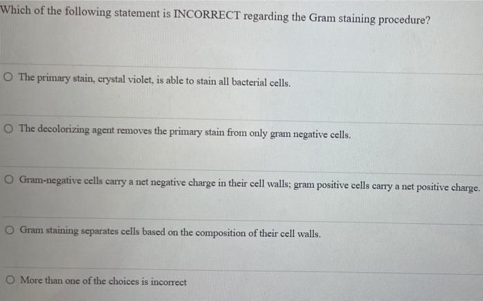 Solved Which of the following statement is INCORRECT | Chegg.com