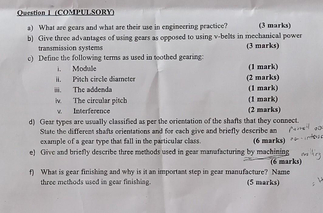 Solved Question 1 (COMPULSORY) a) What are gears and what | Chegg.com