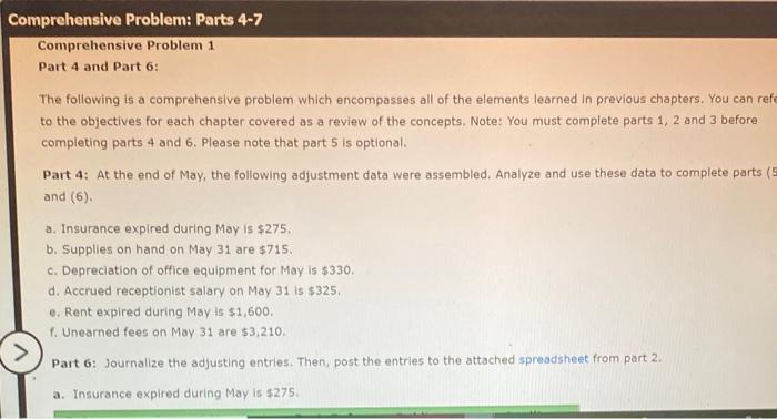Solved Comprehensive Problem 1 Part 4 and Part 6: The | Chegg.com