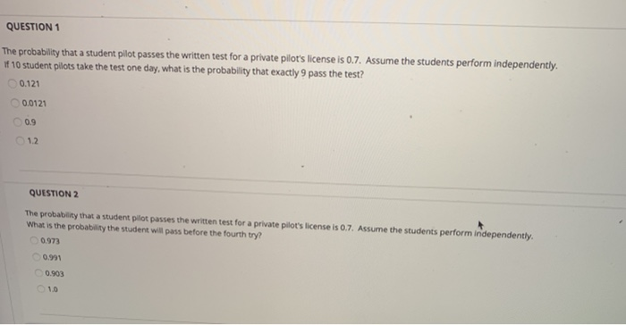 Solved QUESTION 1 The probability that a student pilot | Chegg.com