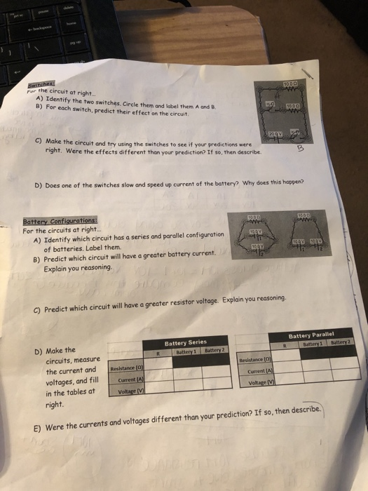 Solved for the circuit at right A) Identify the two switches